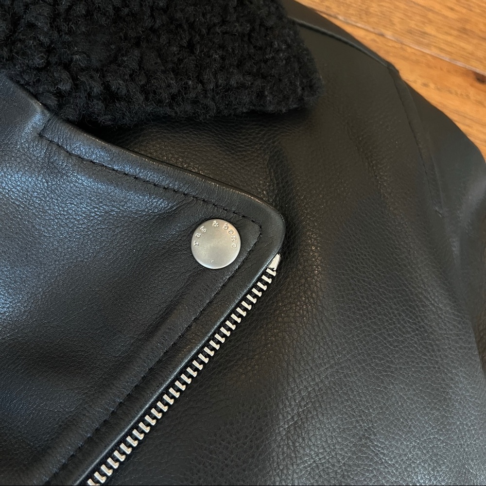 Rag & Bone Buzz Shearling-Trim Leather Moto Jacket - Picture 10 of 14